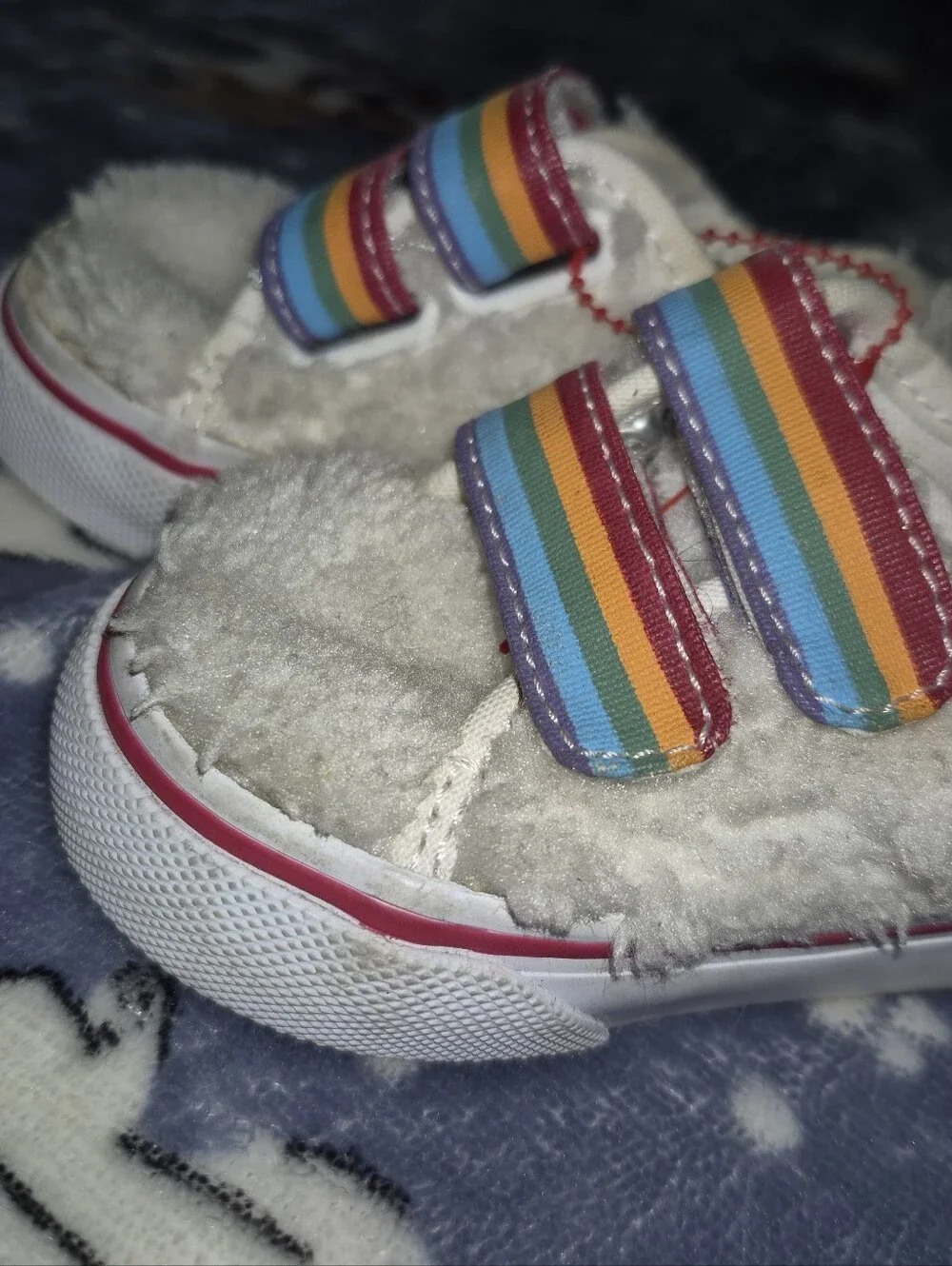 Vans White Fuzzy Baby Sneakers with Rainbow Straps